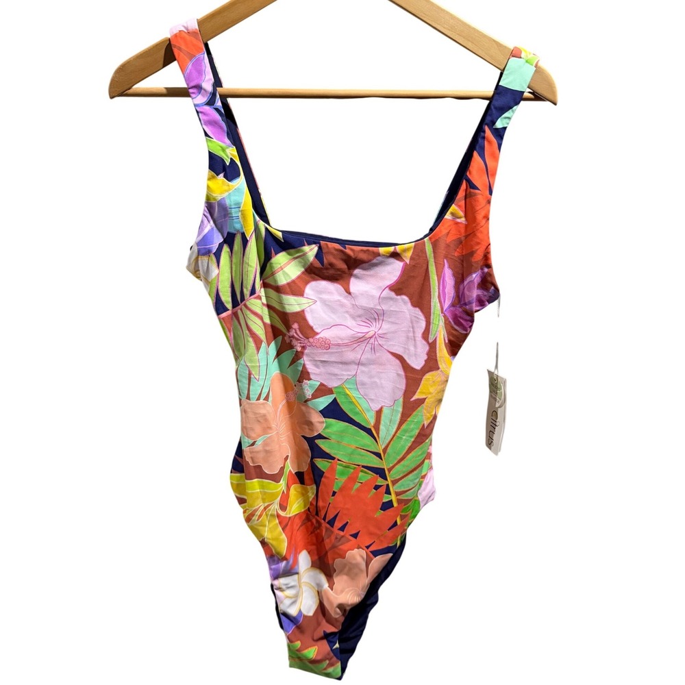 Citrus Womens Tropical Floral Reversible One Piece Swimsuit CT2BA10 Multicolor M